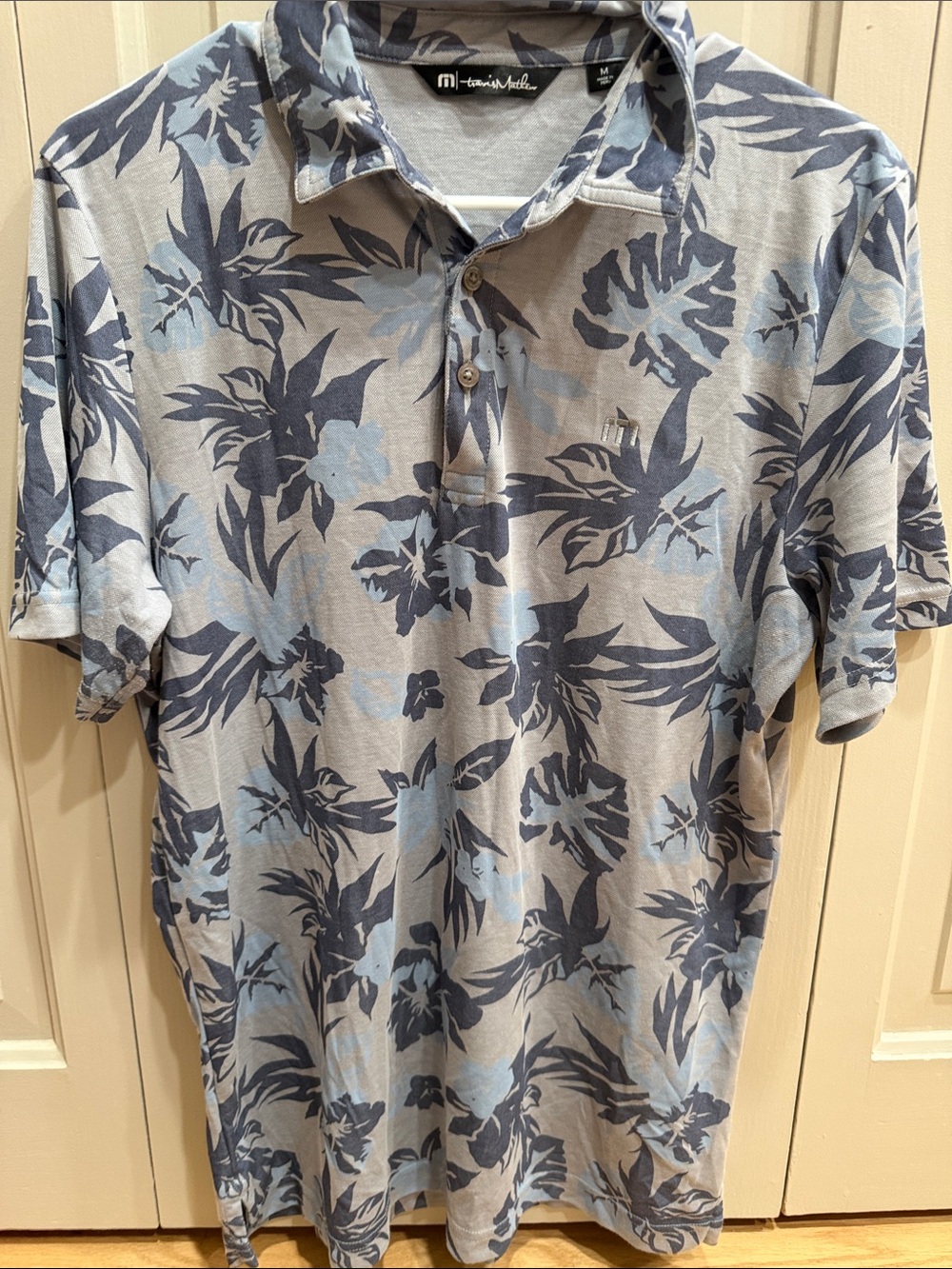 Tommy Bahama Light Blue and Navy Tropical Print Polo